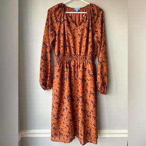 Draper James RSVP Smocked Waist Midi Dress Floral Orange Medium